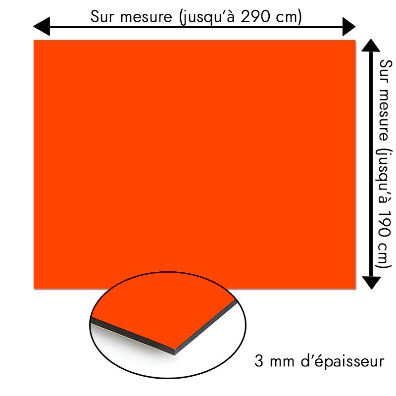Plaque en aluminium orange rouge sur mesure - épaisseur 3 mm